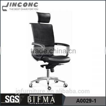 Hot selling full black pu leather ergonomic office chair,chair with stainless steel arms