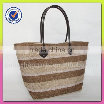 Fashion beautiful tote bag polyester stripe ladies shopping handbag