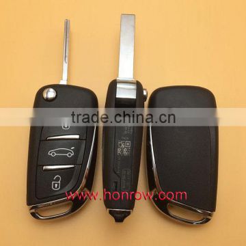 Hot sale products--Original Peugeot 3 button modified flip remote key blank with HU83 407 Blade- 3Button -Trunk- With battery pl