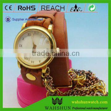 2014 Latest Fashion Waterproof Long Strap Gold Popular Leather Retro Women Watches