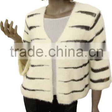 Mink Like Yarn,nylon Blend, Zebra-stripe Ladies' Jacket