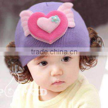 MZ3142 Autumn winter wool knitted Pink cute warm baby lovely fake hair hats