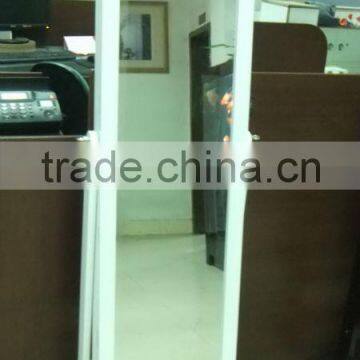 Floor Standing Wooden Furniture Chinese Mirrored Jewelry Cabinet With LED Lights Inside and Wavelike Door Top and Classic Design