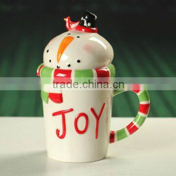 ceramic handpaint snowman mug with lid