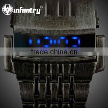 INFANTRY Men's Black Stainless Steel Digital Sport Date Blue LED Watch