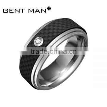 8mm men's Solid Titanium Black Carbon Fiber Inlay Band Ring