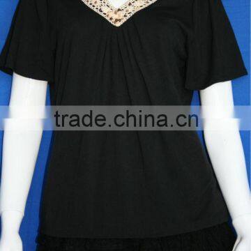 Black hand sewn beads V neck tee shirt