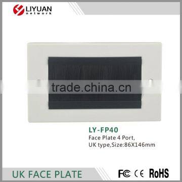 LY-FP40 4 ports network faceplate,4 way network face plate,network port faceplate with brush