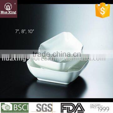 H0741 oem 7 8 10 inches white durable porcelain fashion square bowl