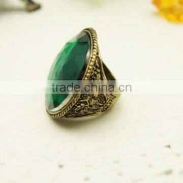 Green Big Round Gemstone Cutting Flower Vintage Ring Jewelry For Women photo-5
