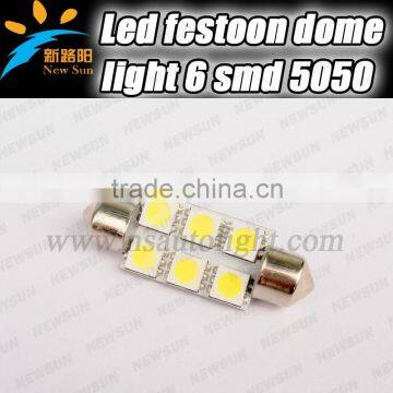 Car accessory manufacturer white 6 LED 5050SMD 41mm Dome Festoon Light 12v car interior led lighting