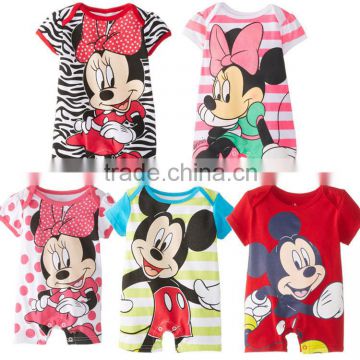 2016 cartoon printed baby girls clothing short sleeve baby girl romper for 2-15M