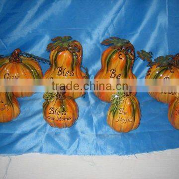 Harvest decoration pumpkin with metal leaves