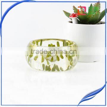 2016 Europe Handmade High-bright Pressed Real Dried Flower Clear Resin Silicone Bangle Bracelet photo-2