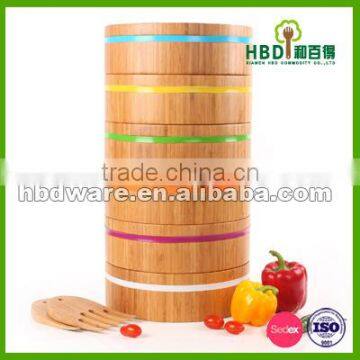 Bamboo Salad Bowls With Color Silicone Ring Outside photo-2