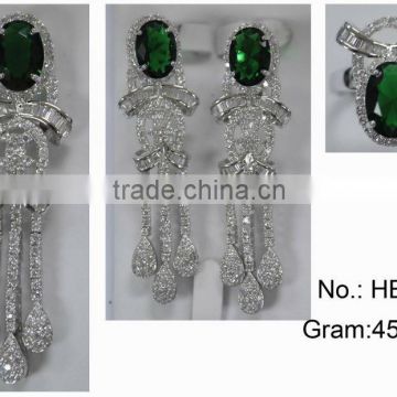 HB087 rhodium plated 925 sterling silver main stone wedding jewelry set,big stone silver jewelry sets wholesale from guangzhou