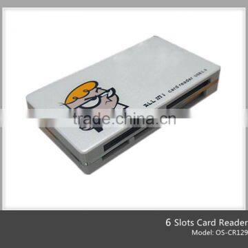 lovely cartoon plastic 6 slots usb samrt sd card reader writer with high speed(OS-CR129)