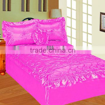 4pcs Satin Embroidery Bedspread Set