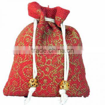 6 pack-red Natural jute Drawstring gift bags