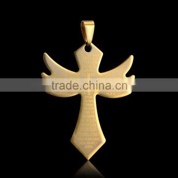 Fashion Stainless Steel Jewelry Yellow Angle Wing Cross Necklace Pendant for Boy Girls photo-2