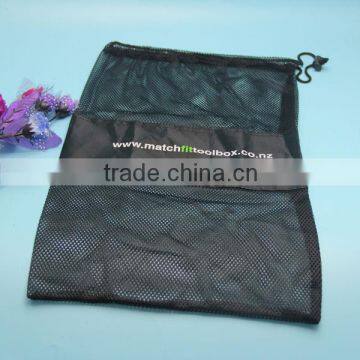 Professional custom polyester drawstring mesh bag With Cloth Label