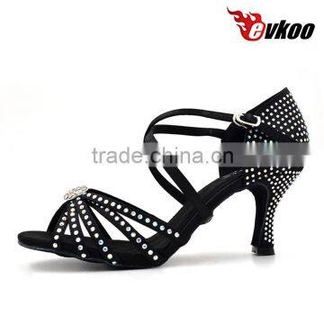 Black diamond woman Latin dance shoes high quality satin with ctystal new design salsa ballroom shoes