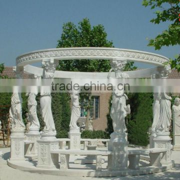 Garden White Marble Gazebo with Figure Statue