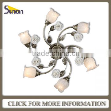 SX1066-6 Decorative Lamp /Anquite Color Wrought Iron Modern Indoor Lighting/Ceramic Flower Ceiling Lights