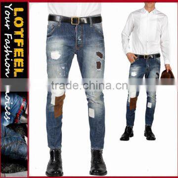 Italian design patchwork vintage denim man jeans pent (LOTM094)