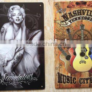 wholesale custom embossed vintage metal tin sign, retro metal tin plaque, home decoration tin plate