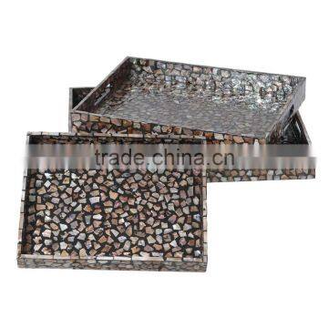 High quality best selling mother of pearl broken pattern rectangle grey lacquer tray from Vietnam