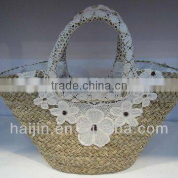 natural seagrass handmade lady lace fashion hand bag