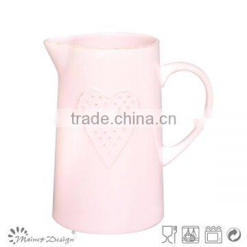 Delicate Emboss Crockery Stoneware Houseware Heart Pattern Pitcher photo-2