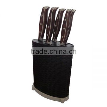 5 pieces stainless steel kitchen knife set with plastic block