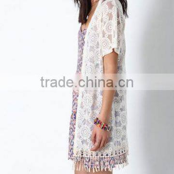 Spring Embroidered Fringe Lace Kimono Short Sleeve Small Women Coat photo-4