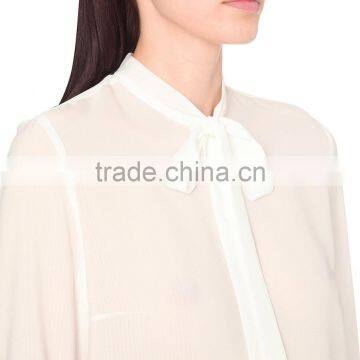 Wholesale Women Self Tie Neck Long Sleeves Pippa Woven Shirt(DQE0117T) photo-4