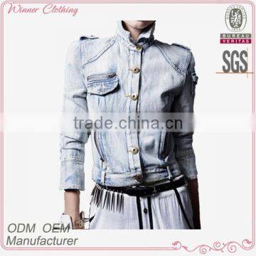 Women's Button up Epaulettes Long Sleeve Polo Collar Jacket 100 Cotton Clothing Women