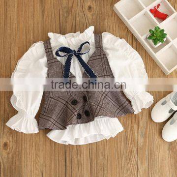 2017 Wholesale Girls Stripe Clothing Set Puff Sleeve Blouse and Elasticated Waist Pants 2pcs Outfits photo-3