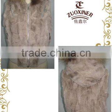 rabbit fur vest with fur hood
