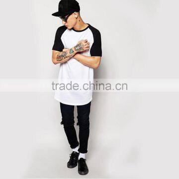 2015 Mens Longline t Shirt 100% Cotton Contrast Raglan Short Sleeve Super Longline t Shirt Men photo-3