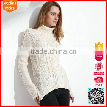 Latest Design Long Sleeves Solid Turtleneck Cable Pattern Pullover Sweater photo-4
