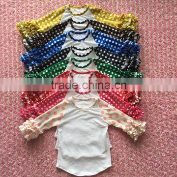 FLF-841 new products girls dot sleeves baby raglan baseball icing t shirts wholesale clothes children's boutique clothing 2016