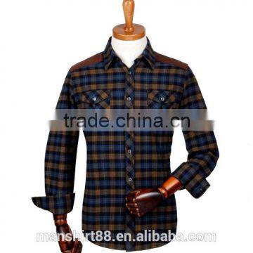 Latest design checked flannel men shirt with shoulder and elbow patch