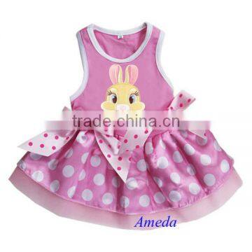 Easter Light Pink Polka Dots Brown Bunny Rabbit Party Dress Pet Dog Clothes XS-L