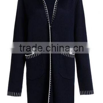 2017 Women's Open Front Heavy Hooded Mongolian Cashmere Coat With Pockets photo-3