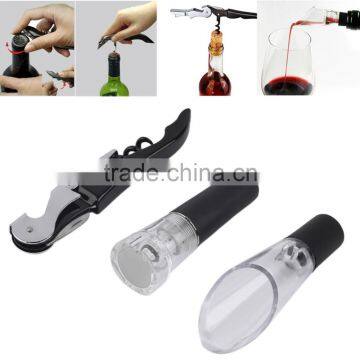 3PCS Wine Vacuum Saver Bottle Stopper Corkscrew Opener Liquor Pourer Tool Set