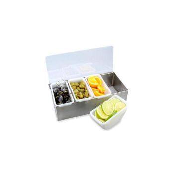 BC011 Acrylic + Stainless Steel Bar Caddy 4pcs Condiment Tray Fruit Holder Storage Containers