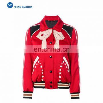 Women's Classic Stand Collar Button Up Embroidered Star Jacket