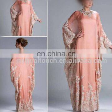 Plus size Batwing Sleeve Design Printed Lace embroideried abaya Muslim long Dress