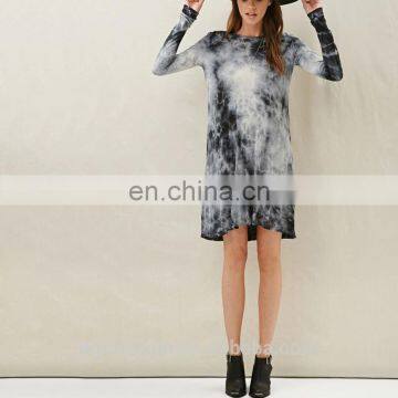 Tie Dye Tunic Dress Long Sleeve Ruffle Tunic Soft Dress With Cutout Detail On Back Backless T-shirt photo-2